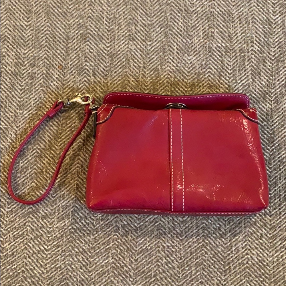 red Coach leather wristlet